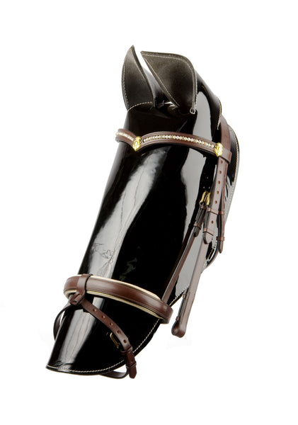 Dressage Bridle with Brass Buckles and Cream Padded Noseband