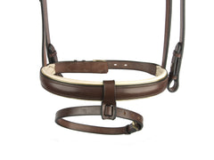 Dressage Bridle with Brass Buckles and Cream Padded Noseband - Mal Byrne Performance Saddlery